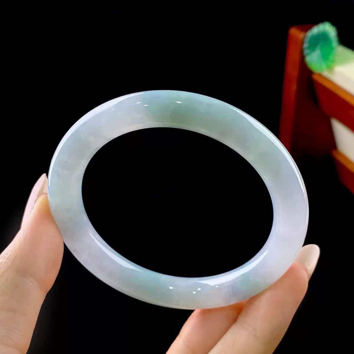 Phỉ Thúy Băng Lam Hoàng Phỉ Phớt Hoa Bay Bản Đũa - Ni 54 - Icy Blue and Yellow Jadeite Bangle with Faint Floating Flower Pattern - 54mm