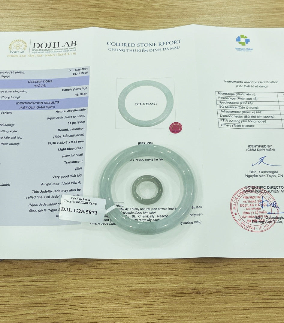 Vòng Bản Phỉ Thúy Nếp Hóa Thủy Tình Lục Xanh Nho - Bản Đũa Ni 56