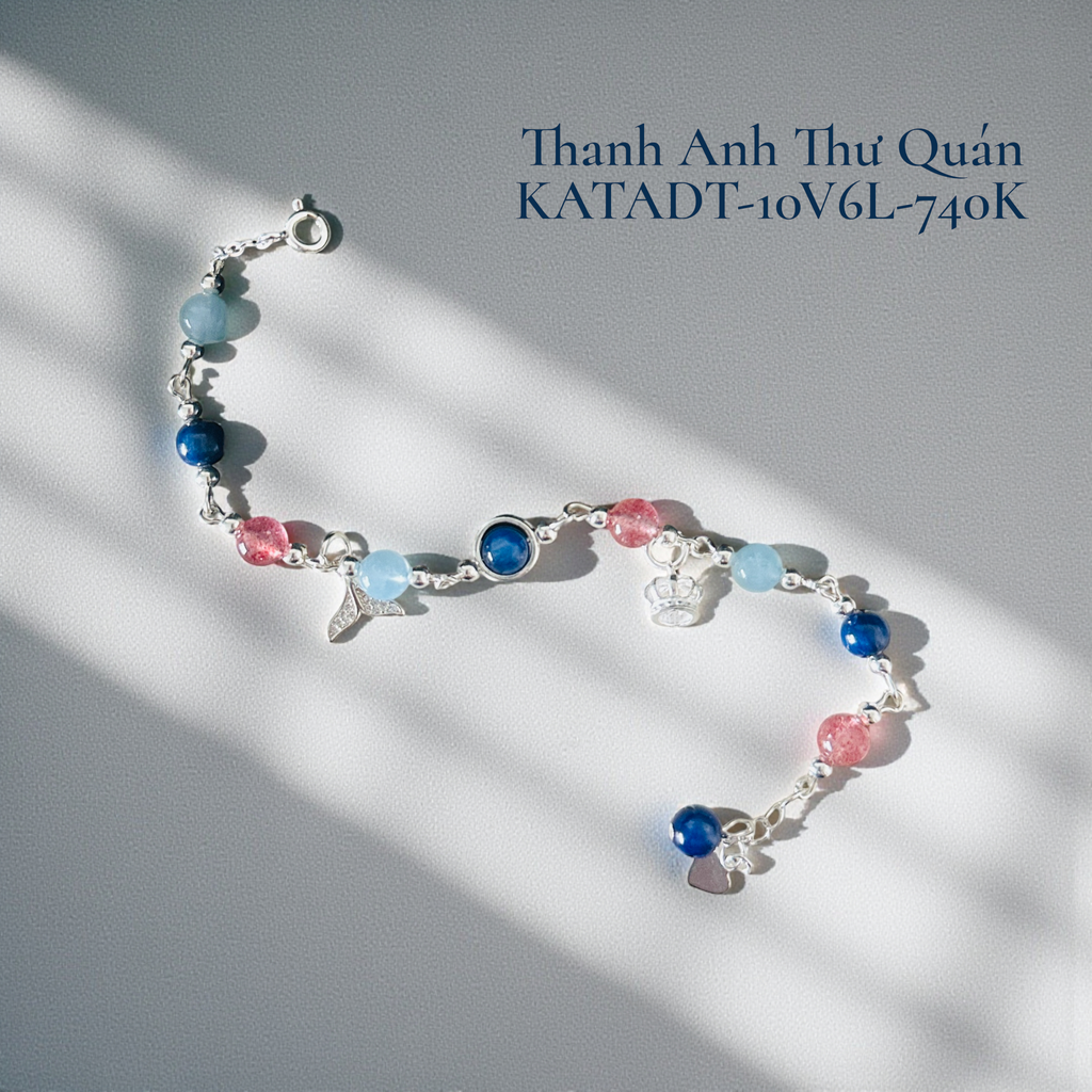 [Pre-order] Lắc Tay Bạc S925 Kyanite Aquamarine Thạch Anh Dâu Tây - S925 Sterling Silver Bracelet - Kyanite  Aquamarine & Strawberry Quartz S925 Silver Bracelet