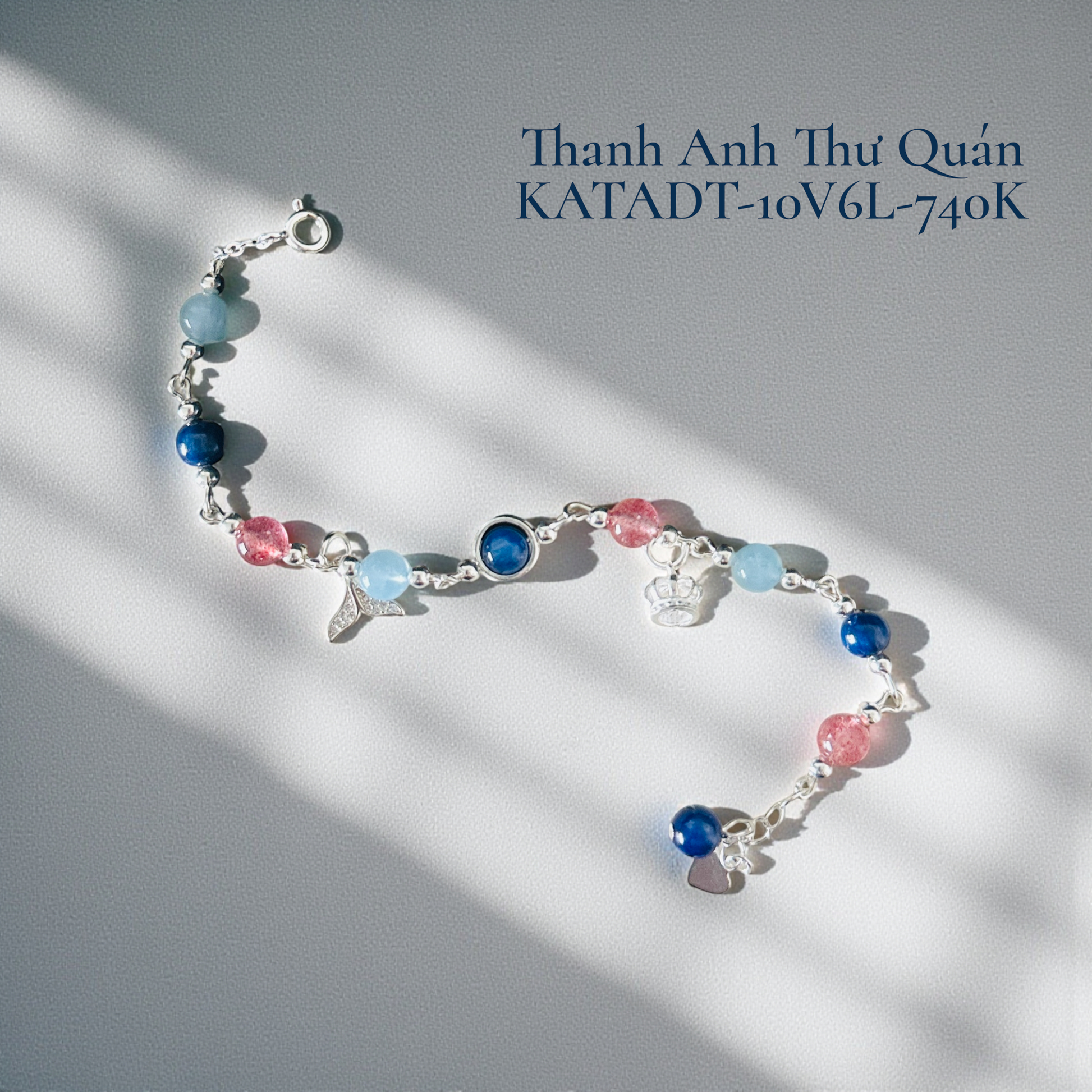 [Pre-order] Lắc Tay Bạc S925 Kyanite Aquamarine Thạch Anh Dâu Tây - S925 Sterling Silver Bracelet - Kyanite  Aquamarine & Strawberry Quartz S925 Silver Bracelet