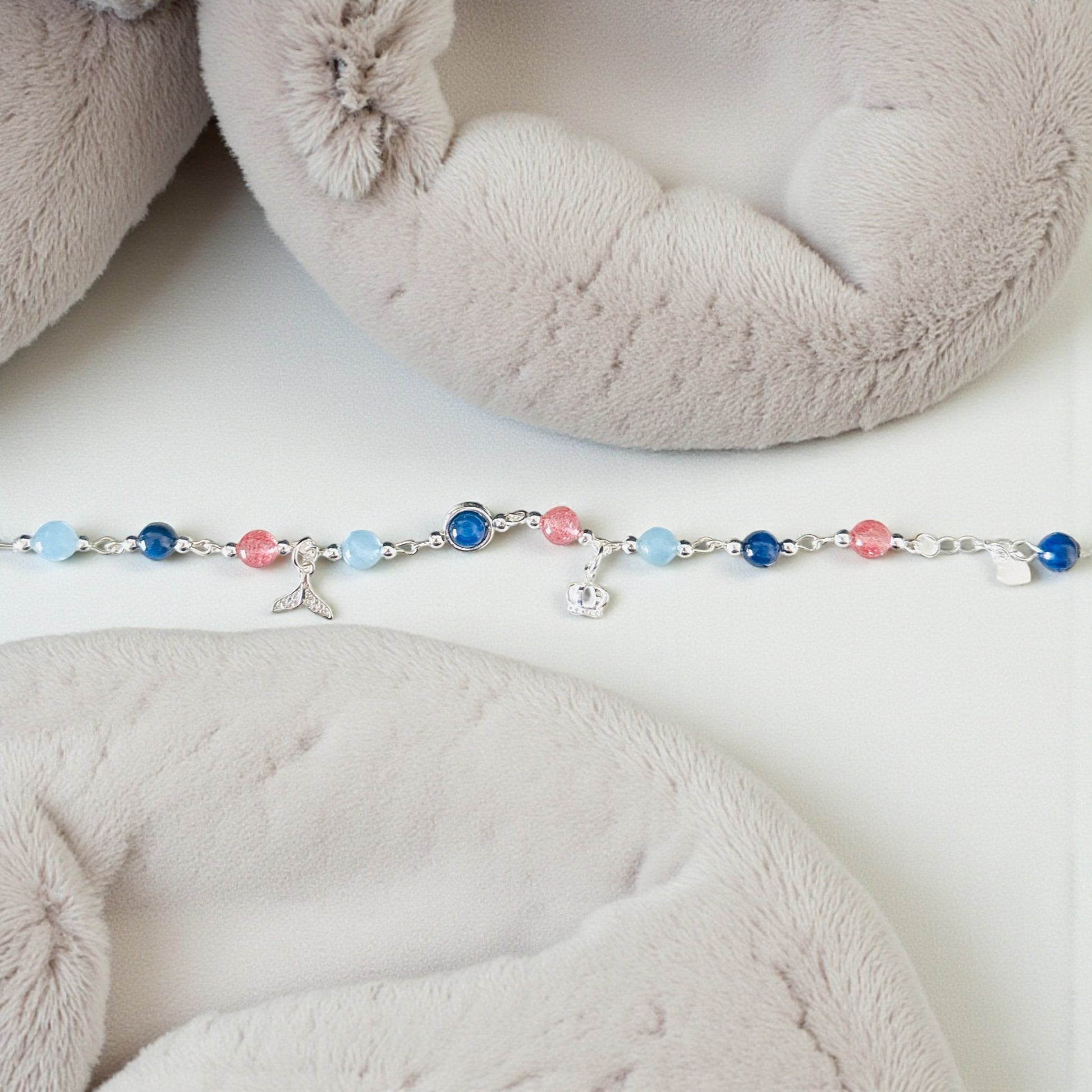 [Pre-order] Lắc Tay Bạc S925 Kyanite Aquamarine Thạch Anh Dâu Tây - S925 Sterling Silver Bracelet - Kyanite  Aquamarine & Strawberry Quartz S925 Silver Bracelet