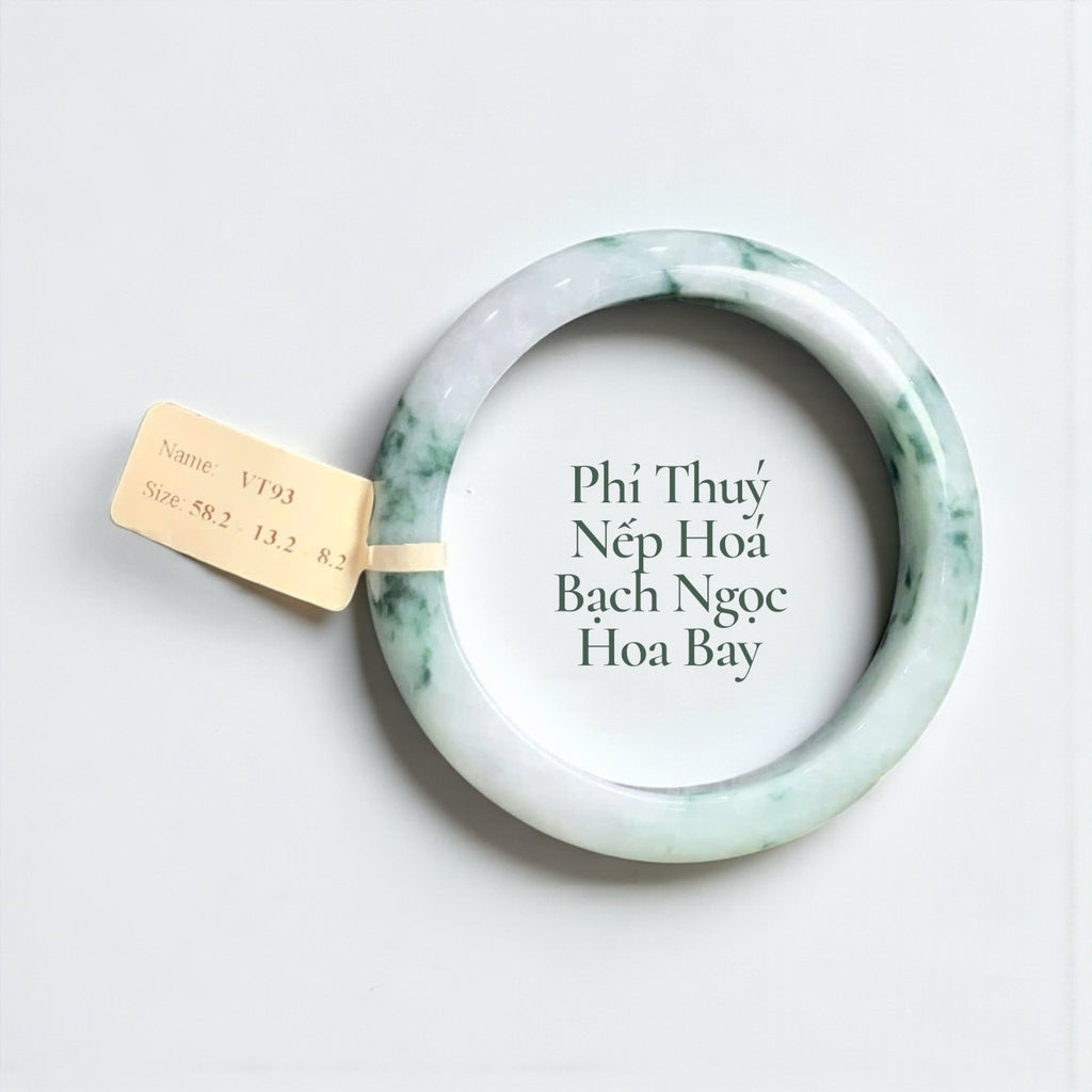 Vòng Tay Phỉ Thúy Nếp Hoa Bạch Ngọc Hoa Bay - Jadeite “White Jade Blossom Drift” Bracelet