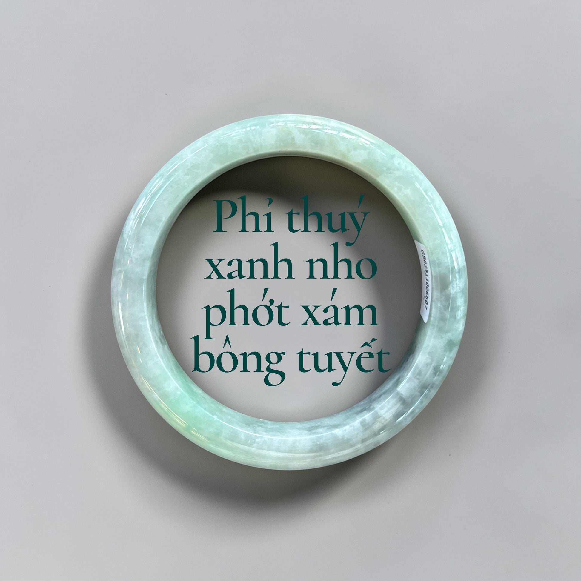 Phỉ thuý xanh nho phớt xám bông tuyết ni 54 -  Grape green jadeite with a hint of grey and snow-like specks 54mm