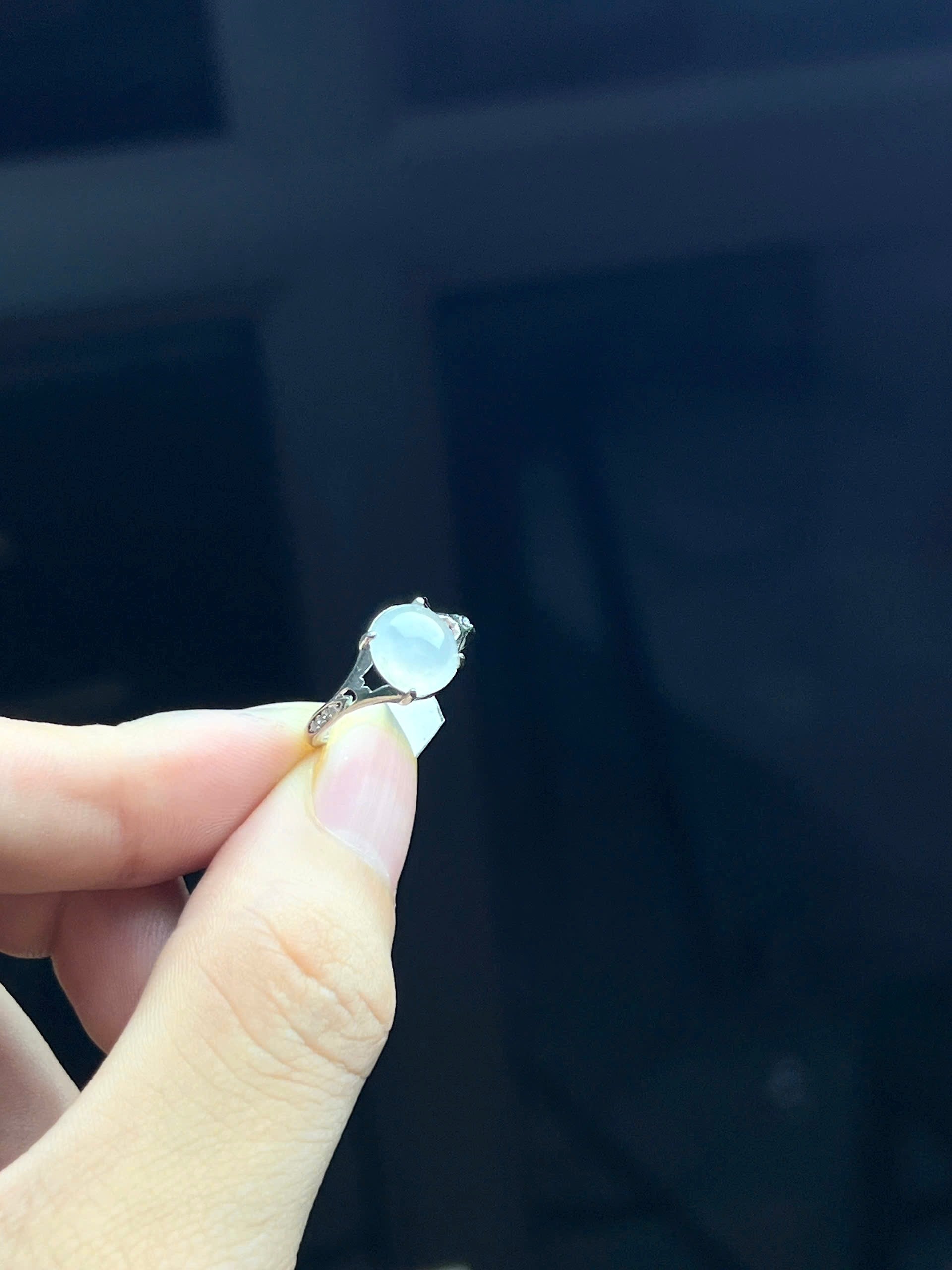 Nhẫn Bạc Phỉ Thúy Nếp Băng Bạch Nguyệt Quang - Silver Jadeite Translucent Moonlight Ring