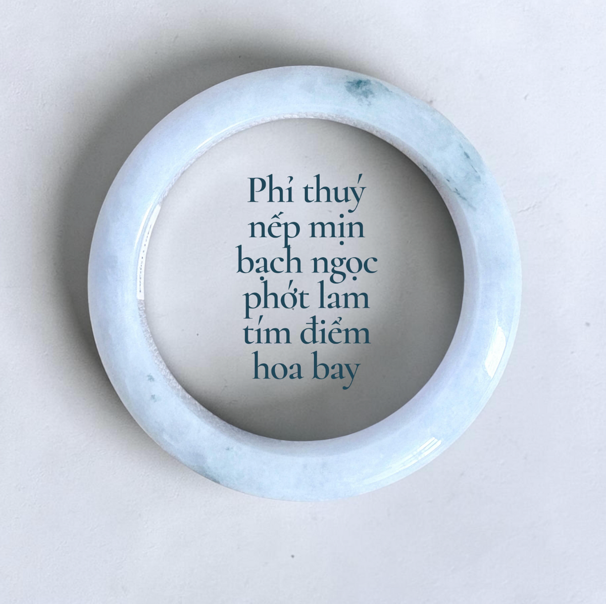 Phỉ thuý nếp mịn bạch ngọc phớt lam tím điểm hoa bay - Ni 54