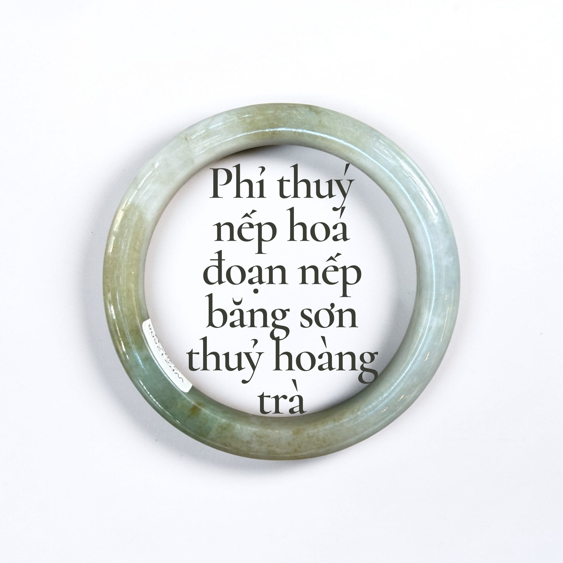 Phỉ thuý nếp hoá đoạn nếp băng sơn thuỷ hoàng trà ni 55 - Icy mountain-water yellow tea jadeite with partially transformed icy texture and smooth grain 55mm