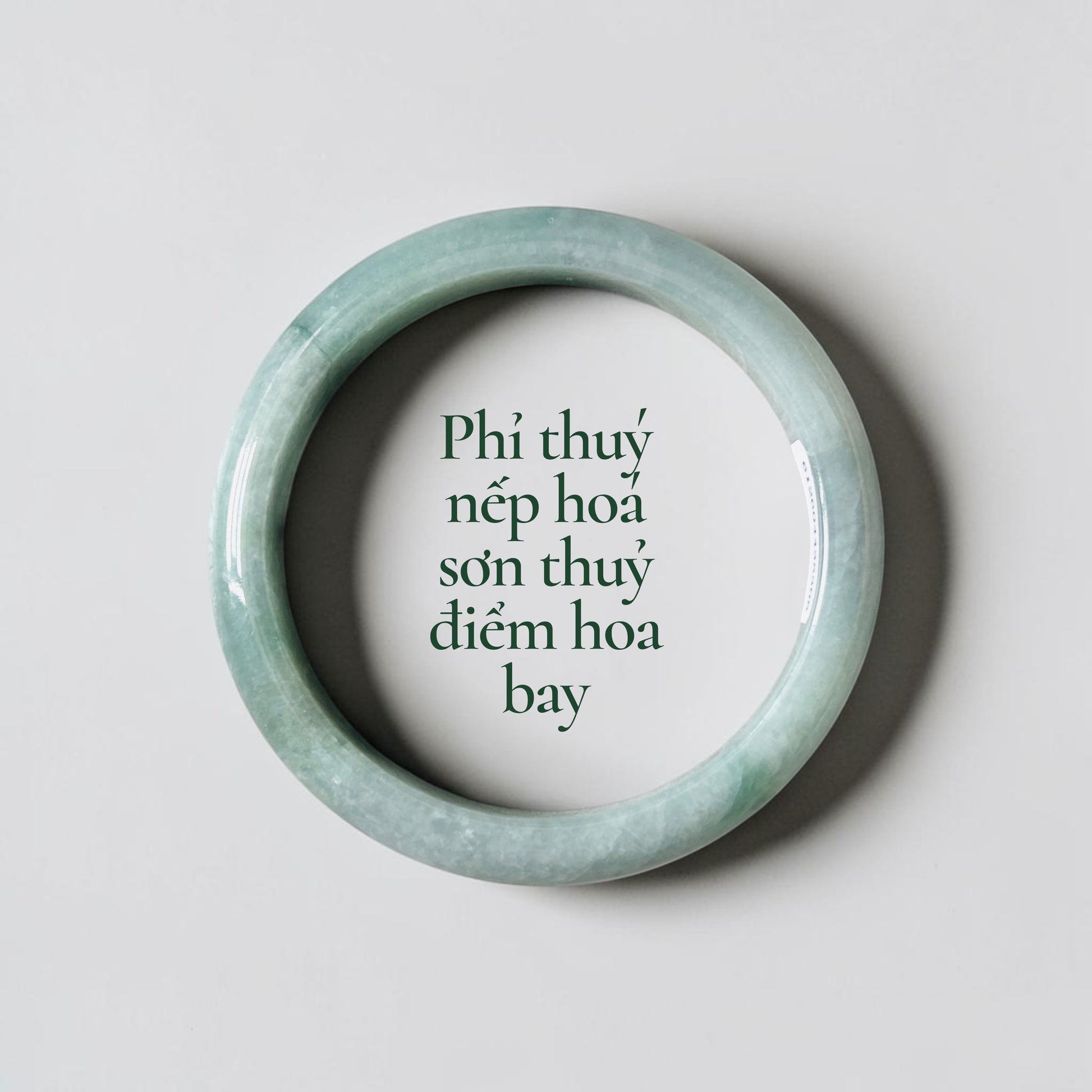 Phỉ thuý nếp hoá sơn thuỷ điểm hoa bay ni 58 - Landscape Jadeite Bangle with Floating Floral Patterns 58mm